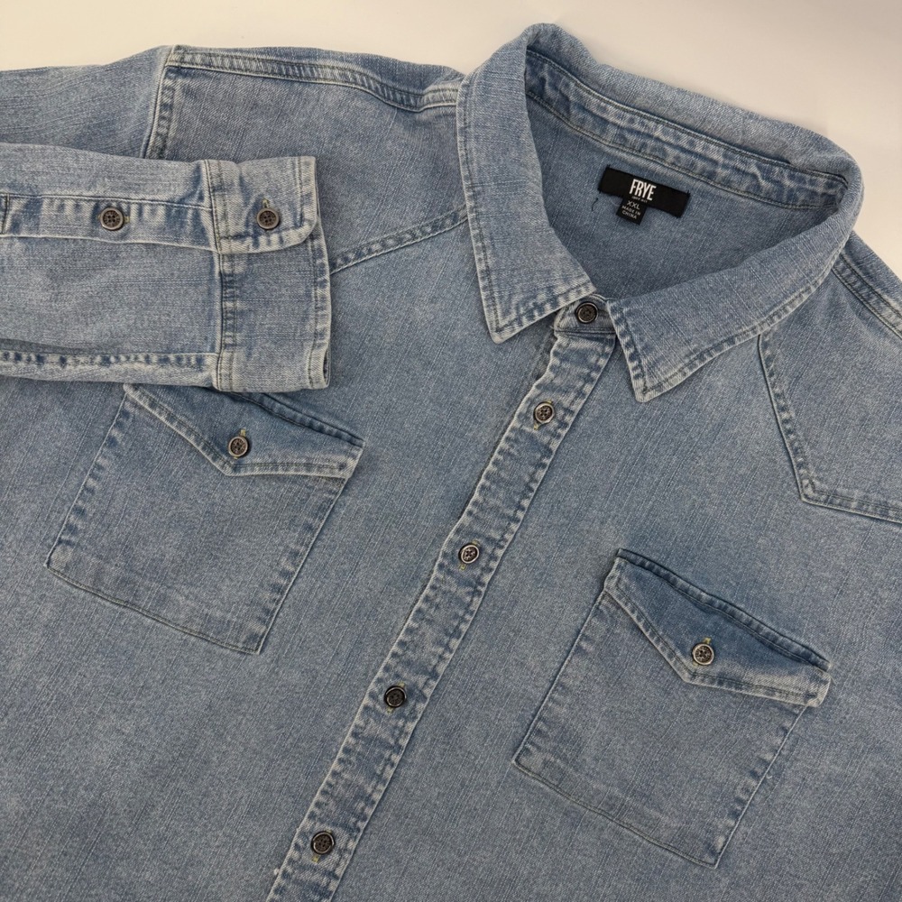 Frye Denim Western Shirt Mens XXL Light Blue Long Sleeve Button Up